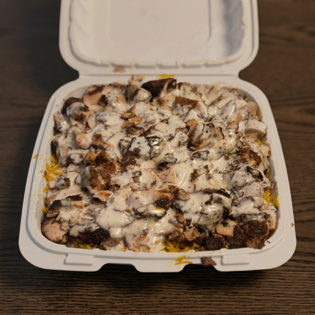 Large Jerk Chicken Over Rice.