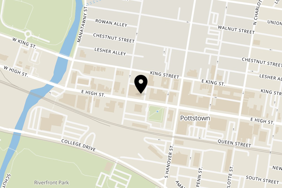 Map showing the location of Chicky's Pottstown on 115 E High St in Pottstown